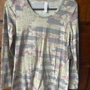 Lularoe Lynnae Floral Striped Long Sleeve Top